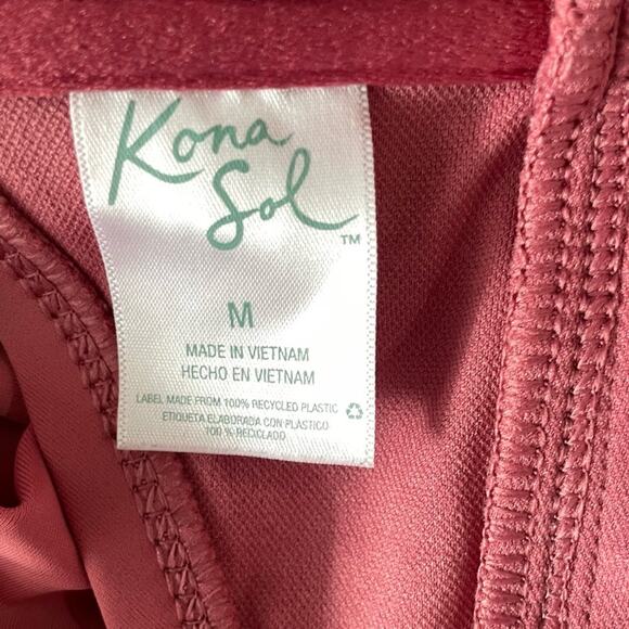 Kona Sol Pink One-Piece Swimsuit with Ruffled Straps | Size Medium - Picture 5 of 5
